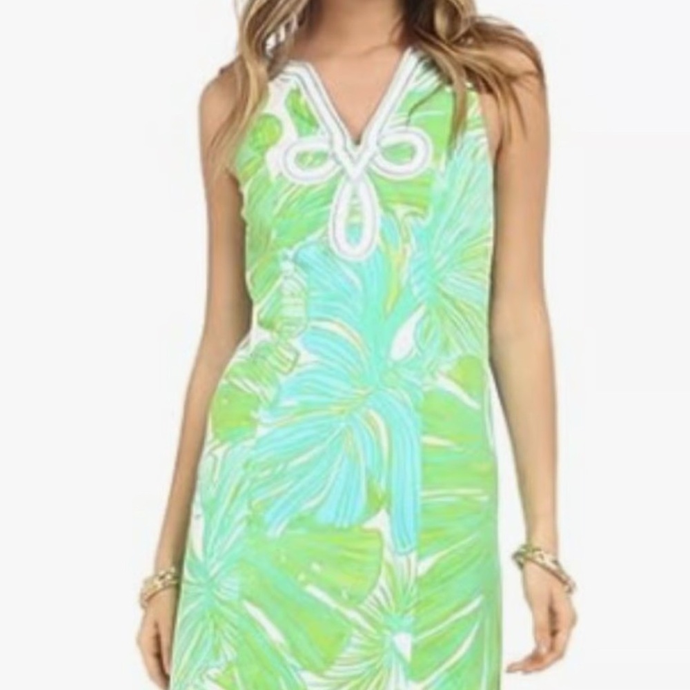 Lilly Pulitzer Green and Blue Mini Dress with Tropical Print